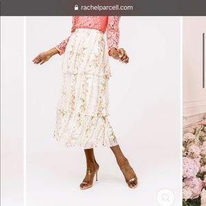 Tiered Chiffon Midi Skirt - Pink Floral Stripe (S)